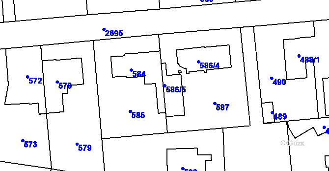 Parcela st. 586/5 v KÚ Kyje, Katastrální mapa