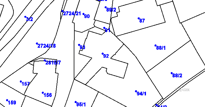 Parcela st. 92 v KÚ Kyje, Katastrální mapa