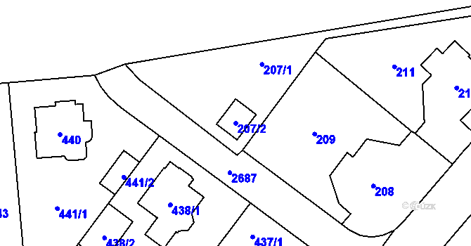 Parcela st. 207/2 v KÚ Kyje, Katastrální mapa