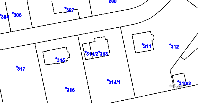 Parcela st. 313 v KÚ Kyje, Katastrální mapa