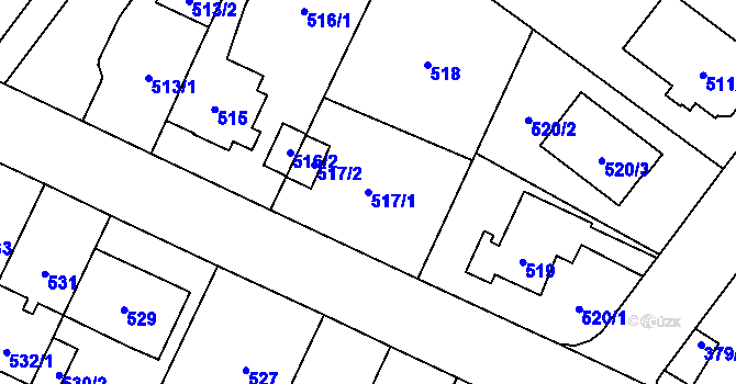 Parcela st. 517/1 v KÚ Kyje, Katastrální mapa