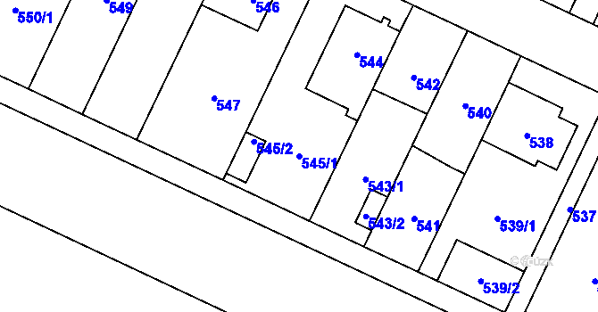 Parcela st. 545/1 v KÚ Kyje, Katastrální mapa