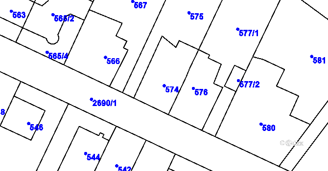 Parcela st. 574 v KÚ Kyje, Katastrální mapa