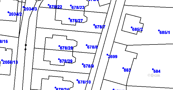 Parcela st. 678/8 v KÚ Kyje, Katastrální mapa