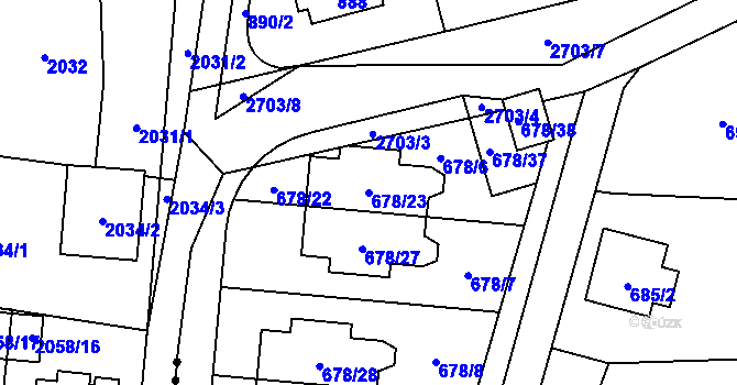 Parcela st. 678/23 v KÚ Kyje, Katastrální mapa