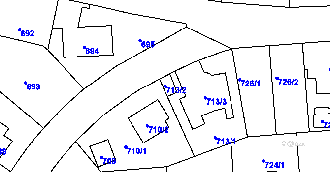 Parcela st. 713/2 v KÚ Kyje, Katastrální mapa