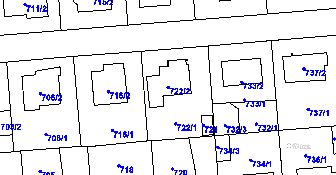 Parcela st. 722/2 v KÚ Kyje, Katastrální mapa