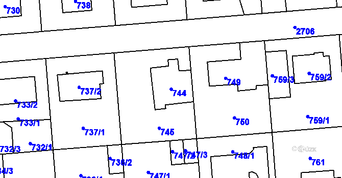 Parcela st. 744 v KÚ Kyje, Katastrální mapa