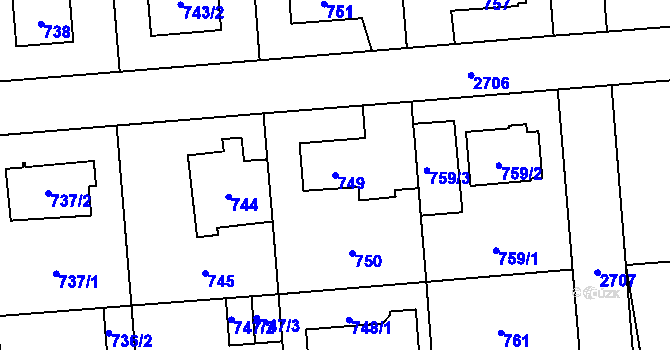 Parcela st. 749 v KÚ Kyje, Katastrální mapa