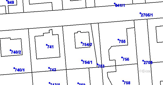 Parcela st. 754/2 v KÚ Kyje, Katastrální mapa