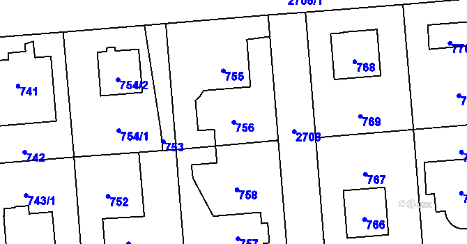 Parcela st. 756 v KÚ Kyje, Katastrální mapa