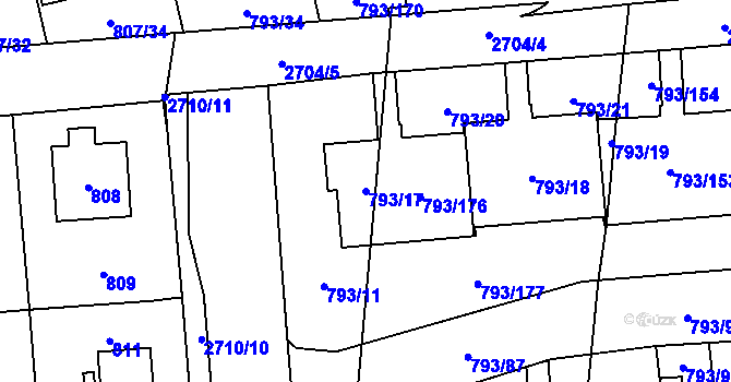 Parcela st. 793/17 v KÚ Kyje, Katastrální mapa
