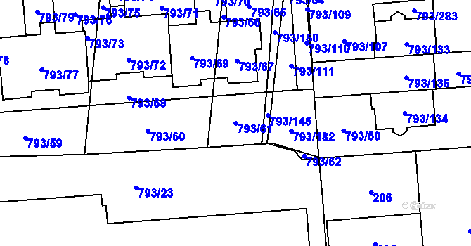 Parcela st. 793/61 v KÚ Kyje, Katastrální mapa