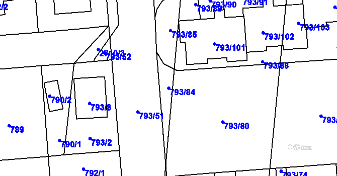 Parcela st. 793/84 v KÚ Kyje, Katastrální mapa