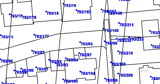 Parcela st. 793/95 v KÚ Kyje, Katastrální mapa