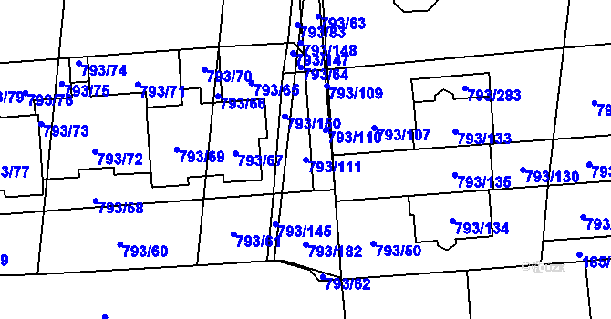 Parcela st. 793/111 v KÚ Kyje, Katastrální mapa