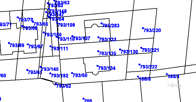 Parcela st. 793/135 v KÚ Kyje, Katastrální mapa