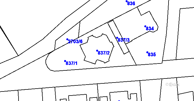 Parcela st. 837/2 v KÚ Kyje, Katastrální mapa