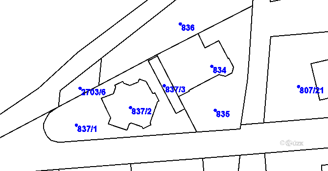 Parcela st. 837/3 v KÚ Kyje, Katastrální mapa