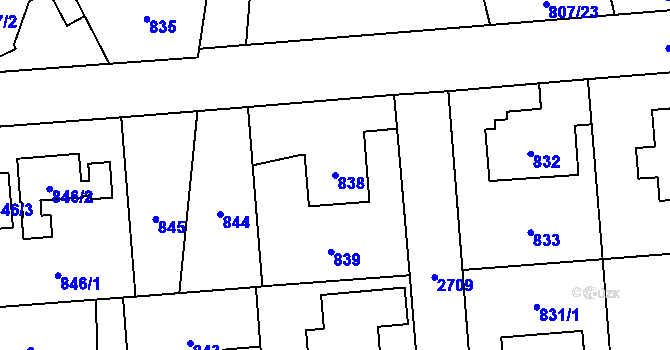 Parcela st. 838 v KÚ Kyje, Katastrální mapa