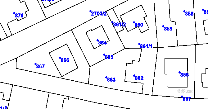 Parcela st. 865 v KÚ Kyje, Katastrální mapa