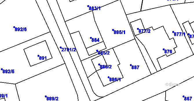 Parcela st. 885/2 v KÚ Kyje, Katastrální mapa
