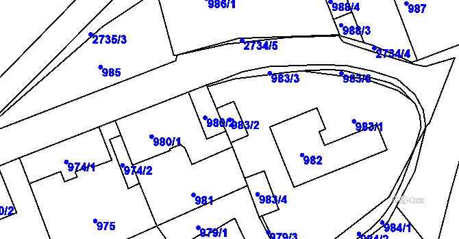 Parcela st. 983/2 v KÚ Kyje, Katastrální mapa