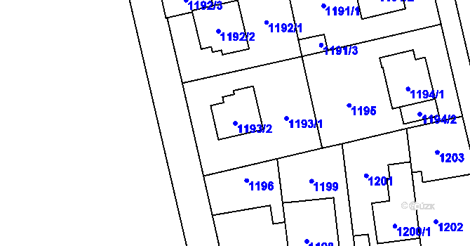 Parcela st. 1193/2 v KÚ Kyje, Katastrální mapa
