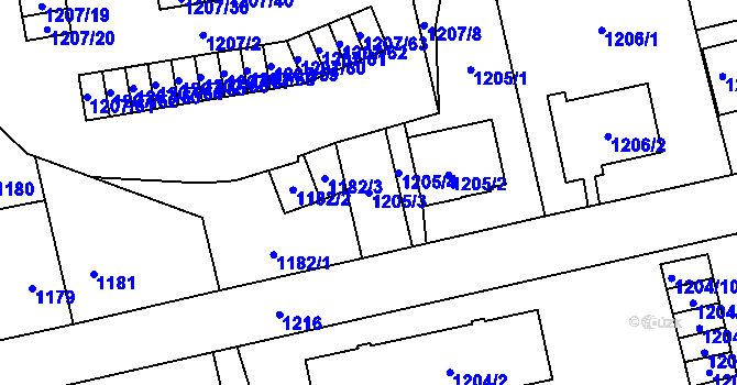 Parcela st. 1205/3 v KÚ Kyje, Katastrální mapa