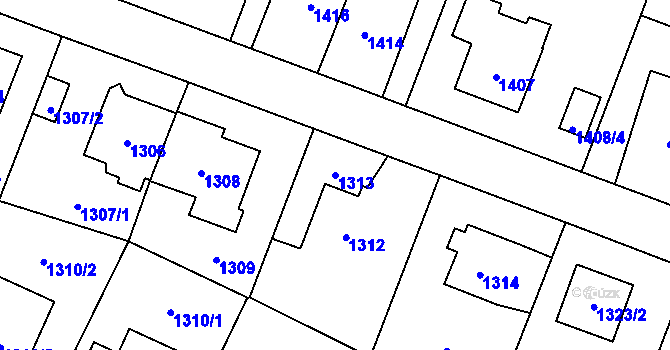 Parcela st. 1313 v KÚ Kyje, Katastrální mapa