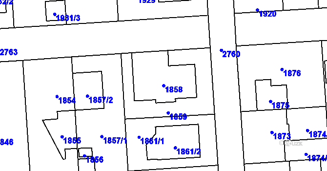 Parcela st. 1858 v KÚ Kyje, Katastrální mapa