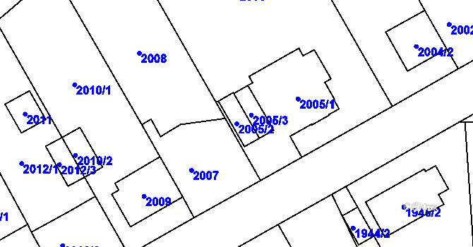 Parcela st. 2005/2 v KÚ Kyje, Katastrální mapa