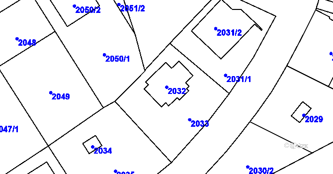 Parcela st. 2032 v KÚ Kyje, Katastrální mapa