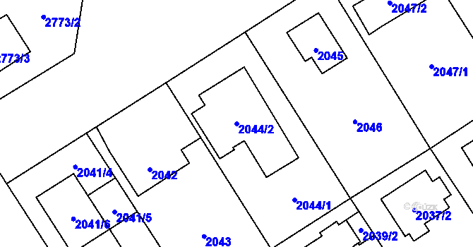 Parcela st. 2044/2 v KÚ Kyje, Katastrální mapa