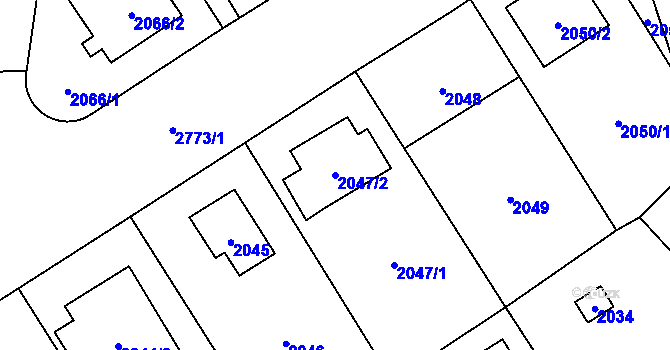 Parcela st. 2047/2 v KÚ Kyje, Katastrální mapa