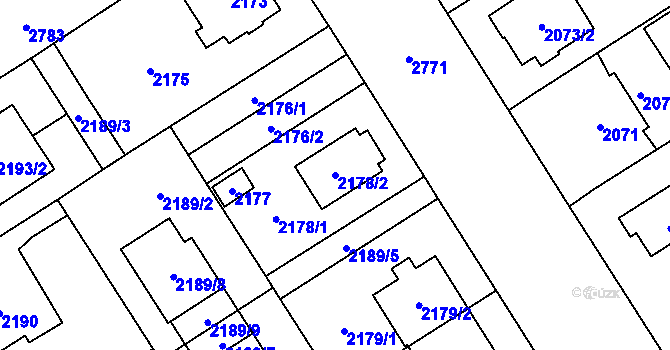 Parcela st. 2178/2 v KÚ Kyje, Katastrální mapa