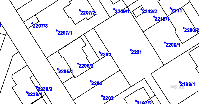 Parcela st. 2203 v KÚ Kyje, Katastrální mapa