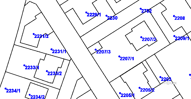 Parcela st. 2207/3 v KÚ Kyje, Katastrální mapa