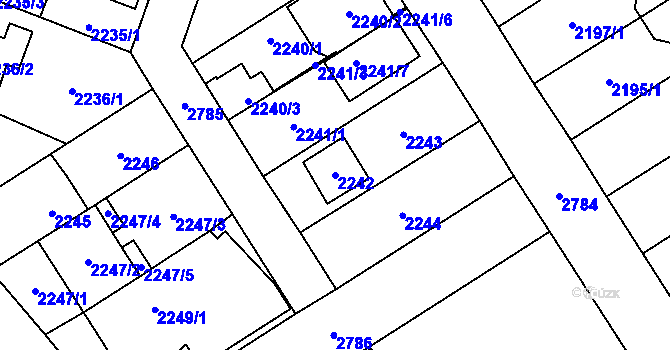 Parcela st. 2242 v KÚ Kyje, Katastrální mapa