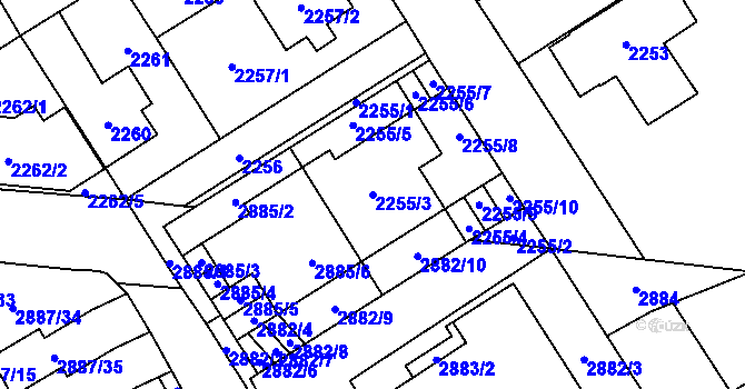 Parcela st. 2255/3 v KÚ Kyje, Katastrální mapa