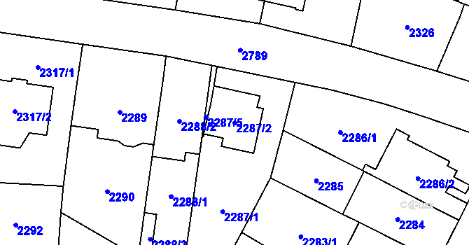 Parcela st. 2287/2 v KÚ Kyje, Katastrální mapa