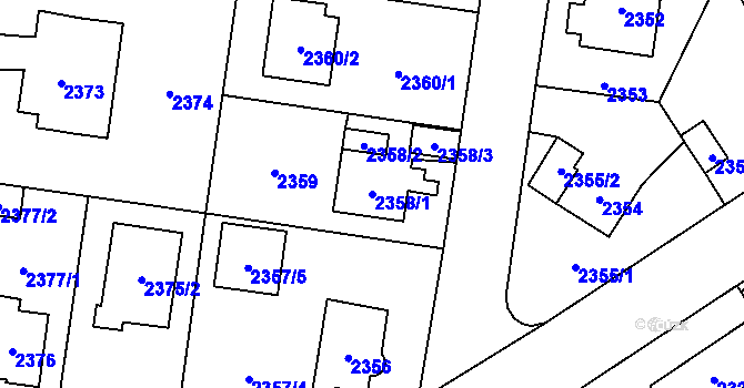 Parcela st. 2358/1 v KÚ Kyje, Katastrální mapa