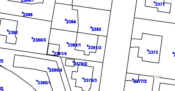Parcela st. 2381/3 v KÚ Kyje, Katastrální mapa
