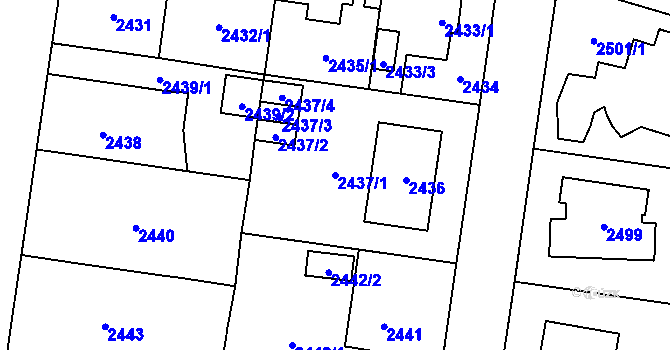 Parcela st. 2437/1 v KÚ Kyje, Katastrální mapa