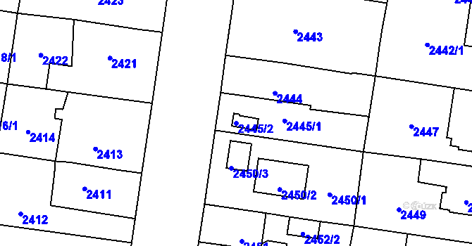 Parcela st. 2445/2 v KÚ Kyje, Katastrální mapa