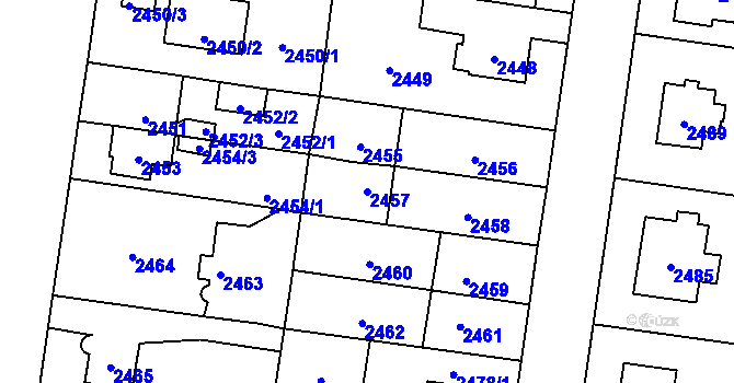Parcela st. 2457 v KÚ Kyje, Katastrální mapa