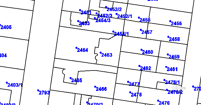 Parcela st. 2463 v KÚ Kyje, Katastrální mapa