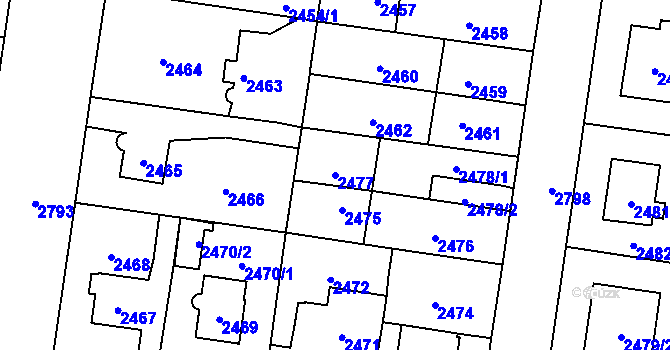 Parcela st. 2477 v KÚ Kyje, Katastrální mapa