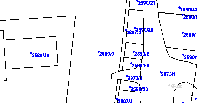 Parcela st. 2589/9 v KÚ Kyje, Katastrální mapa