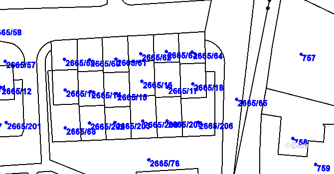 Parcela st. 2665/17 v KÚ Kyje, Katastrální mapa